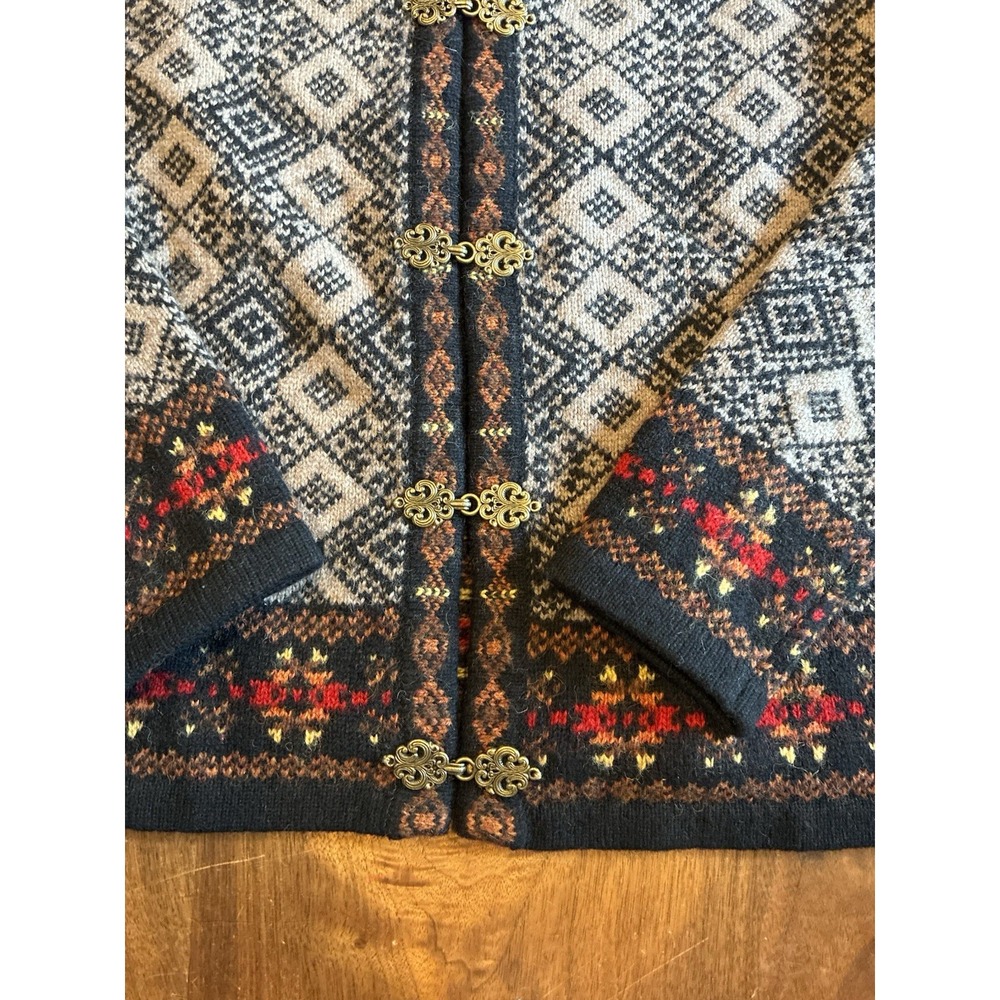 VTG Susan Bristol Cardigan Sweater 100% Wool Metal Nordic Fair Isle Knit Small - Picture 4 of 7